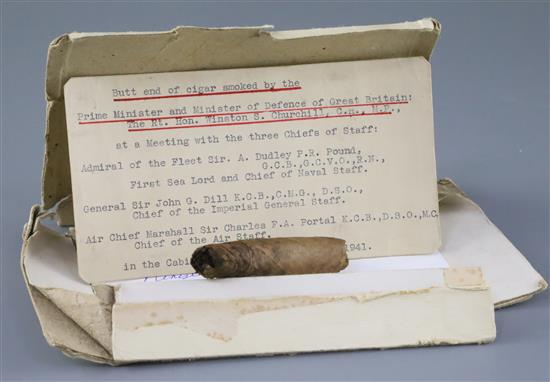 Sir Winston Churchill interest: a 3 inch long half smoked cigar,